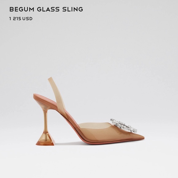 Amina Muaddi Shoes - Amina Muaddi Tan Slingback Heels with Crystal Embellishment